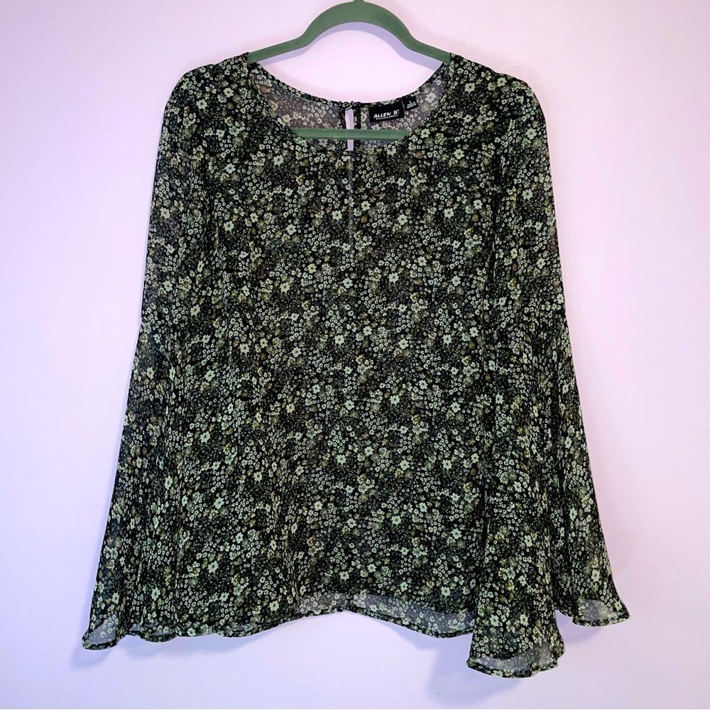 Allen B Chiffon Blouse Large Bell Sleeve Black Whimsigoth Flounce Popover